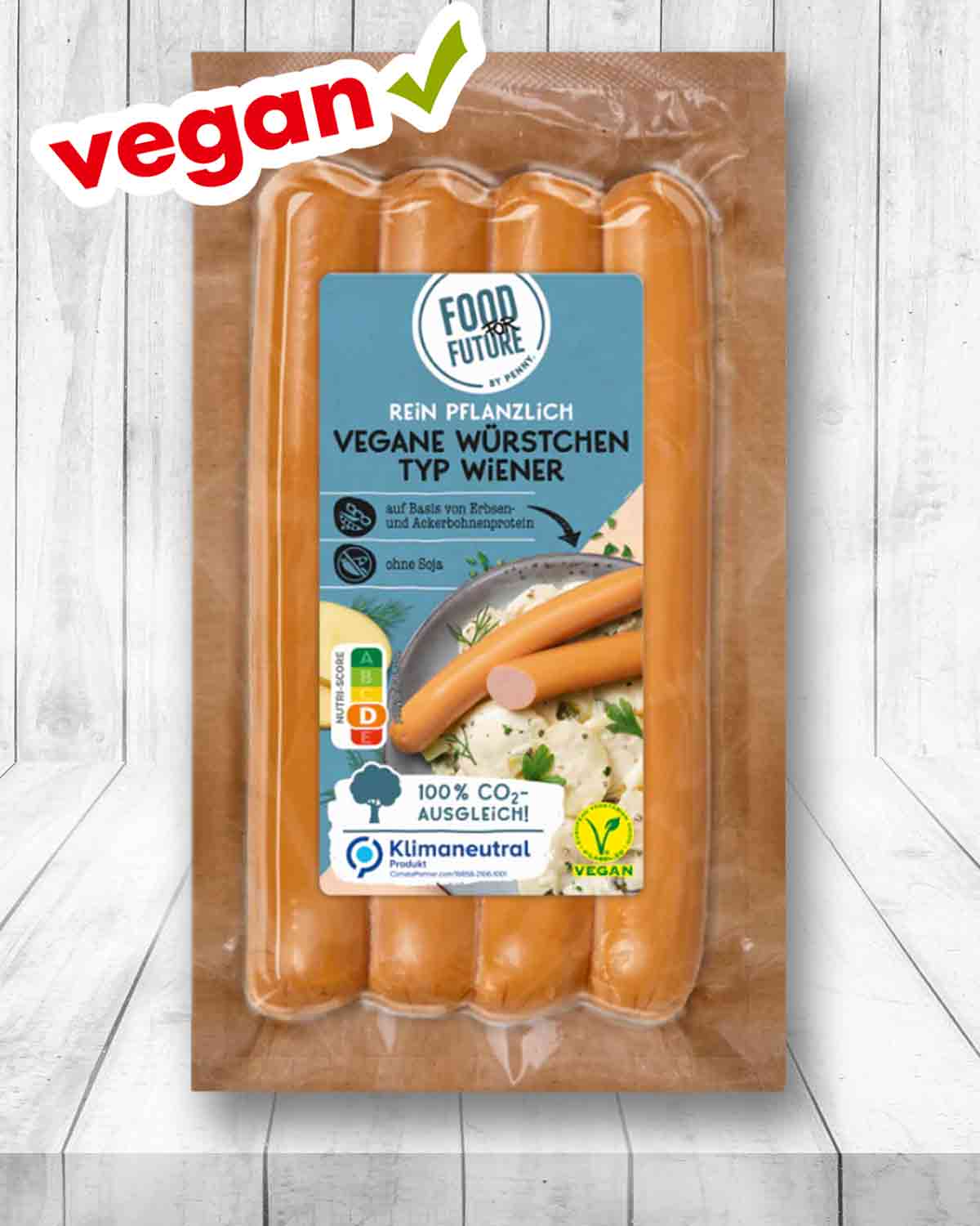 Die Wiener Würstchen von Food for Future by Penny sind vegetarisch und vegan. Vegane Wiener Würstchen von Penny