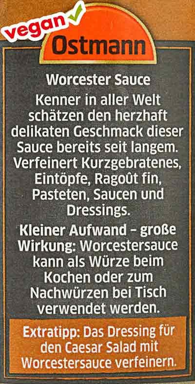 Ostmann Worcestersauce ist vegan Worcester Sauce von Ostmann