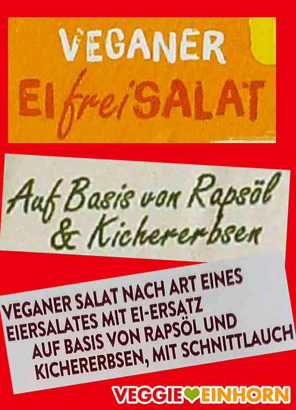 Veganer Salat nach Art eines Eiersalates mit Ei-Ersatz auf Basis von Rapsöl und Kichererbsen, mit Schnittlauch. Veganer Eifreisalat auf Basis von Rapsöl und Kichererbsen