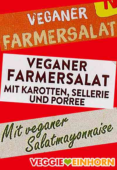 Der vegane Farmersalat von Popp Feinkost ist mit Möhren, Sellerie, Lauch und veganer Mayo. Popp Veganer Farmersalat mit Karotten, Sellerie, Porree und veganer Salatmayonnaise