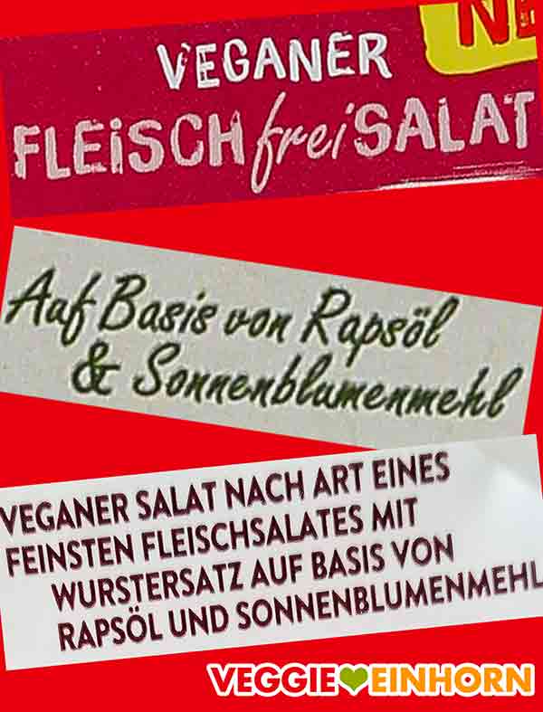 Veganer Salat nach Art eines feinsten Fleischsalates mit Wurstersatz auf Basis von Rapsöl und Sonnenblumenmehl Veganer Fleischfreisalat auf Basis von Rapsöl und Sonnenblumenmehl