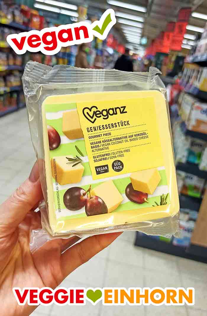 Das Veganz Genießerstück ist ein veganer Gouda Käse Block. Veganz Gouda Käse Block
