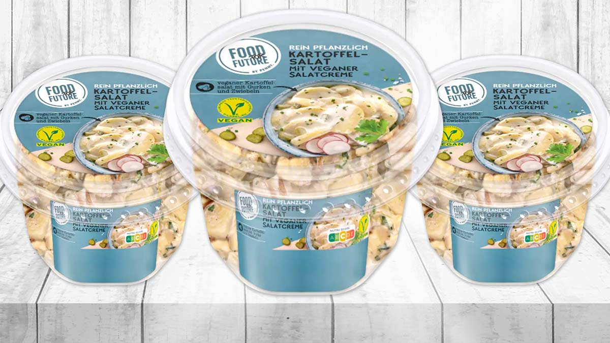 Der Kartoffelsalat von Food for Future ist vegan. Veganer Kartoffelsalat von Penny