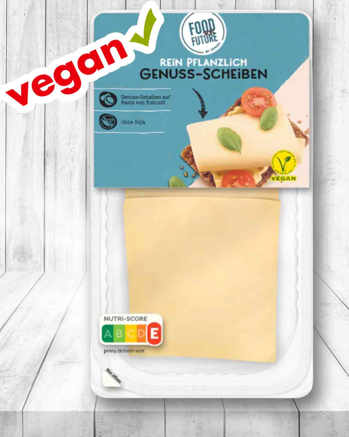 Die Genuss-Scheiben von Penny sind ein veganer Schnittkäse. Penny Veganer Scheibenkäse