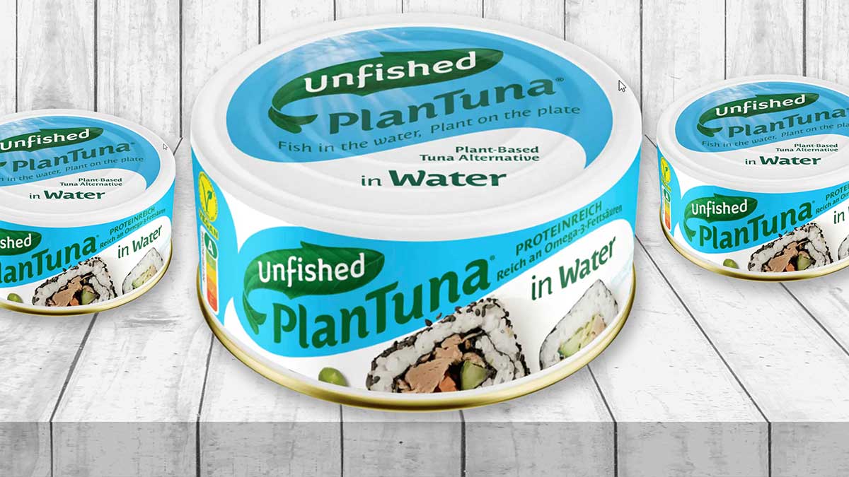 Der Thunfisch von PlanTuna ist vegetarisch und vegan. Unfished PlanTuna in Wasser
