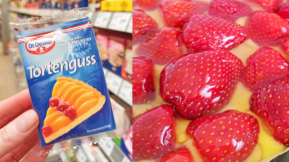 Der klare Tortenguss von Dr. Oetker ist vegan und ohne Gelatine. Dr. Oetker Veganer Tortenguss