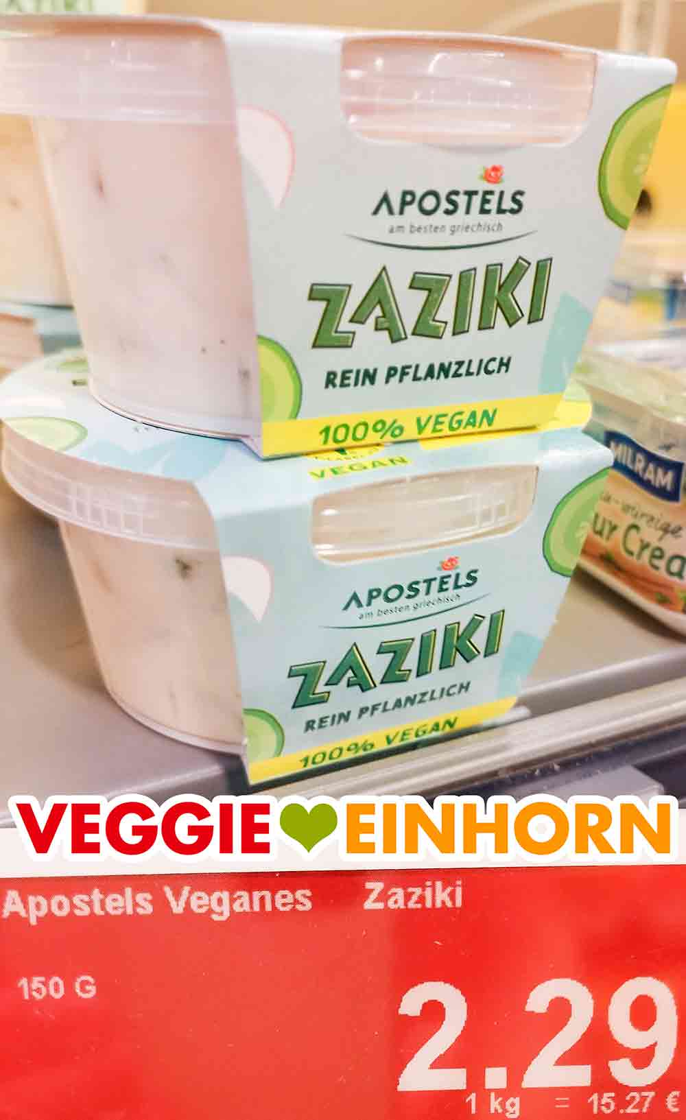 Im Angebot hat der vegane Zaziki von Apostels 2,29 Euro gekostet. Apostels Veganer Zaziki Preis