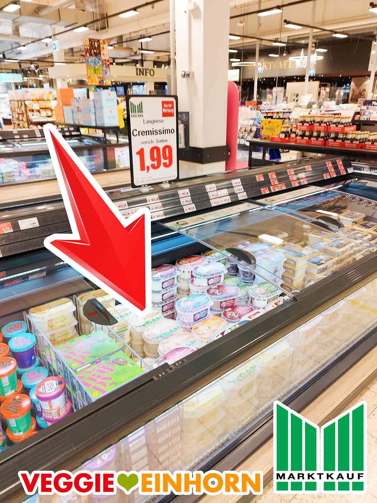 Veganes Cremissimo Eis im Supermarkt Kühltruhe im Marktkauf mit veganer Eiscreme von Cremissimo