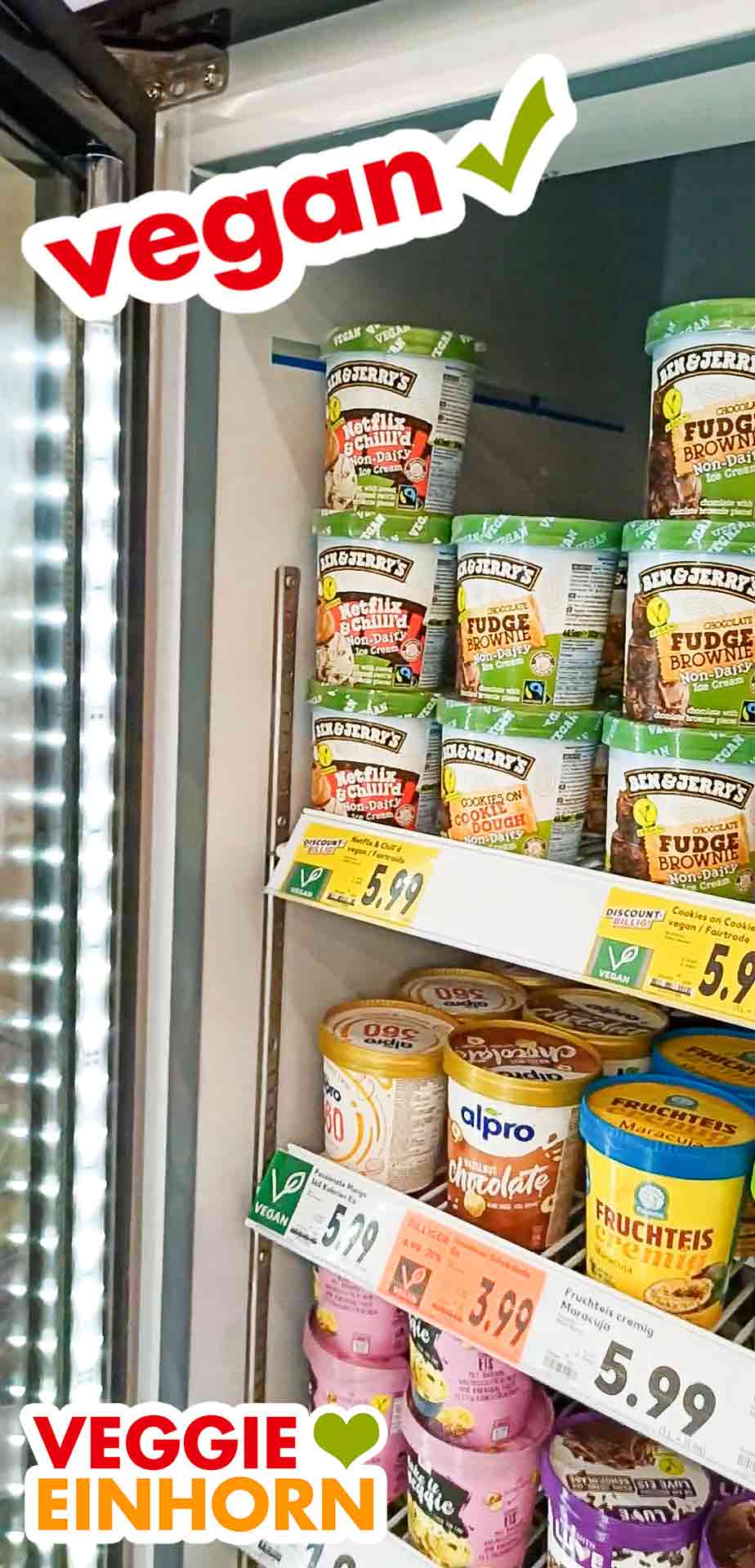 Becher mit veganem Eis im Supermarkt Tiefkühlschrank mit veganer Eiscreme bei Kaufland