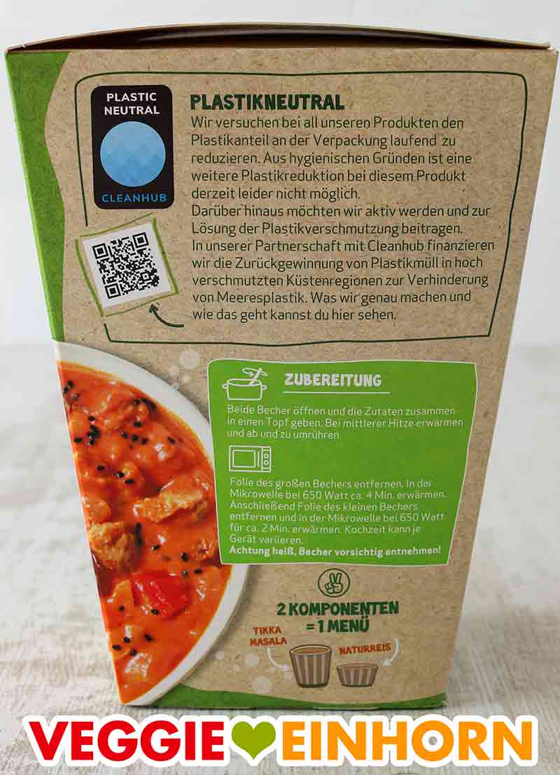 Auf der Packung ist ein Plastic Neutral Zeichen. Plastik Neutral Zertifikat auf der Seite der Packung