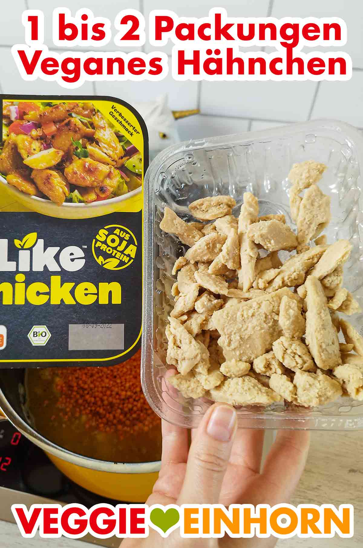 Veganes Hähnchen von Like Meat Like Chicken von Like Meat in der geöffneten Packung