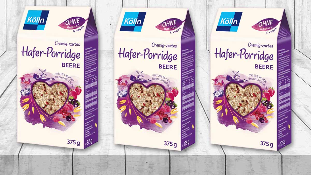 Das Hafer Porridge Beere von Kölln ist vegan. Kölln Hafer Porridge Beere