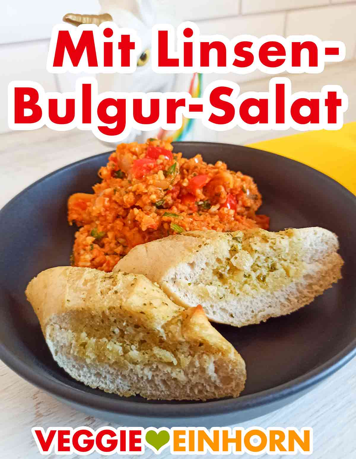 Linsen-Bulgur-Salat mit veganem Kräuterbaguette von Penny Food For Future. Veganes Kräuterbaguette von Penny mit Linsen-Bulgur-Salat