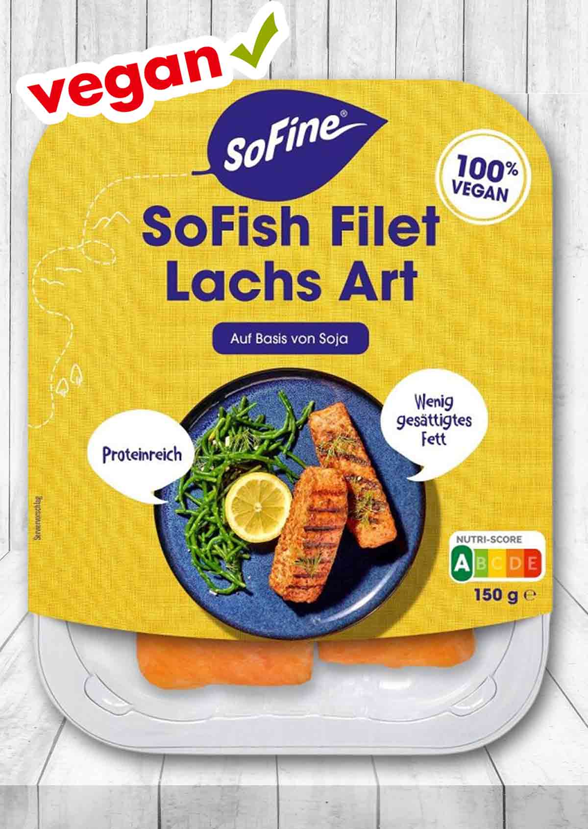 Das SoFish Filet Lachs Art von SoFine ist vegan. SoFine Lachs Filet