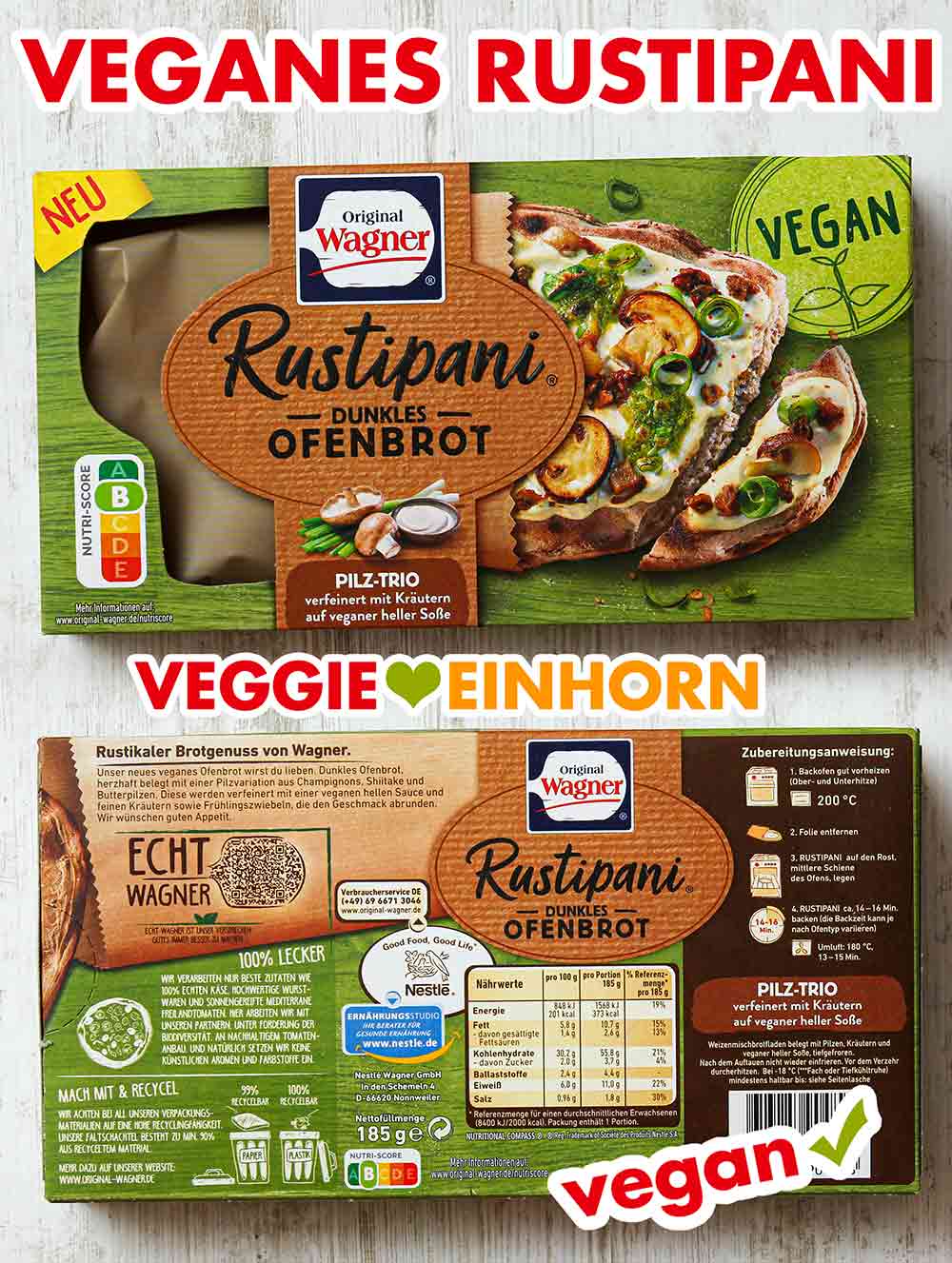 So sieht die Packung aus. Verpackung des Wagner Rustipani Pilz Trio