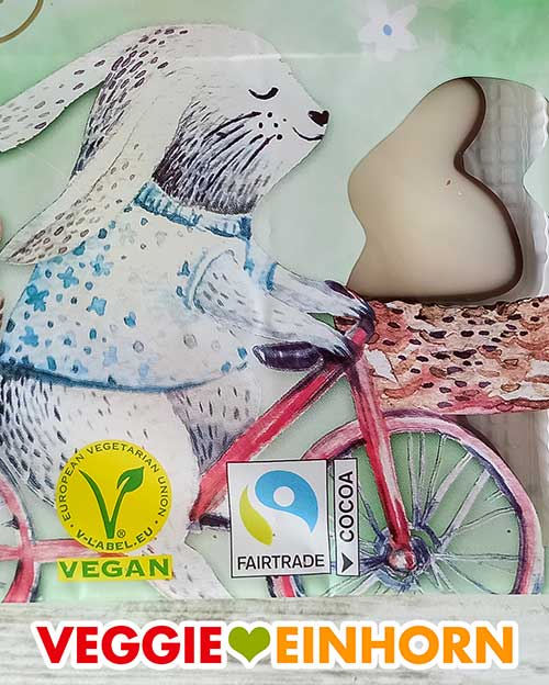 Die Fondant Hasen von Penny haben ein Vegan Logo Veganes V-Label auf der Packung der Douceur Fondanthasen