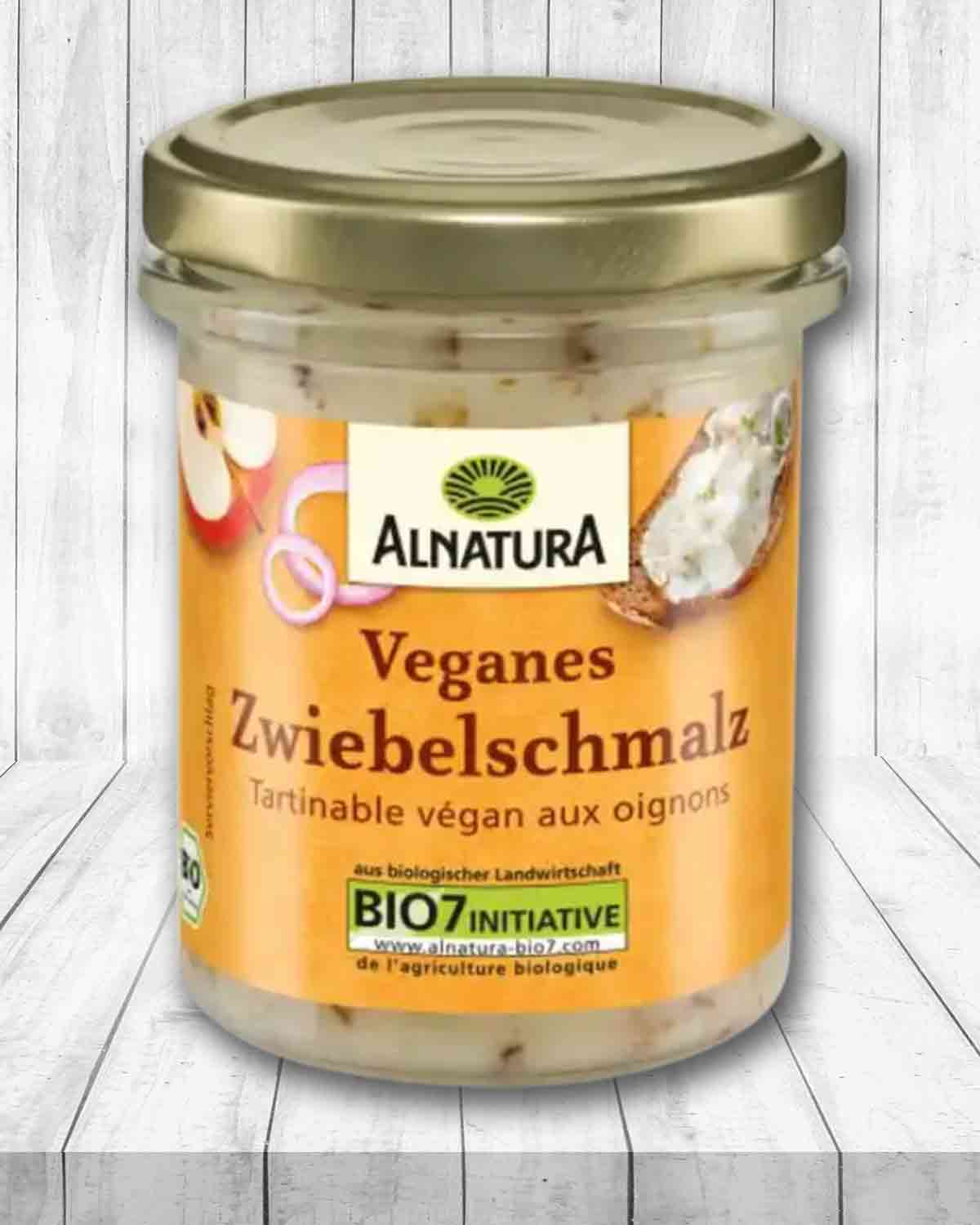 Das vegane Zwiebelschmalz von Alnatura ist ein leckerer Brotaufstrich. Alnatura Veganes Zwiebelschmalz