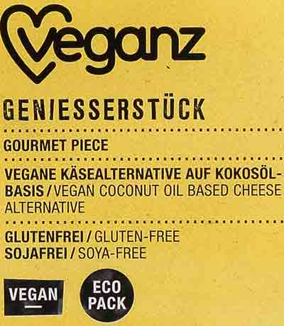 Das Veganz Genießerstück ist vegan, glutenfrei und sojafrei. Veganz Genießerstück Vegane Käsealternative auf Kokosöl Basis