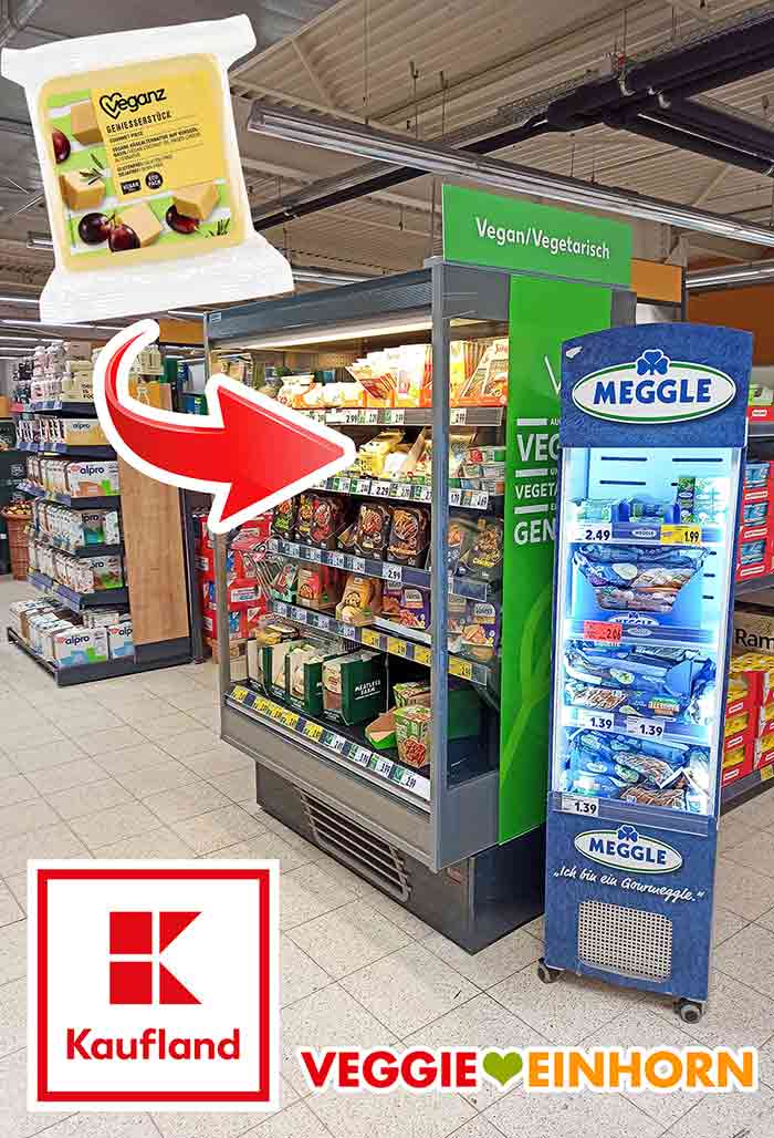 Ich habe das Veganz Genießerstück bei Kaufland gekauft. Kühlregal mit veganen Lebensmitteln bei Kaufland