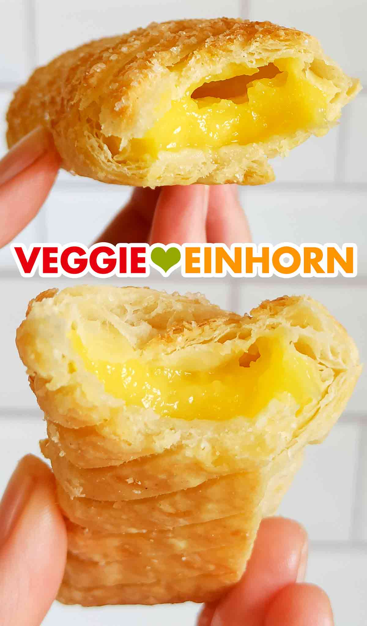 Die Blätterteigstangen sind mit veganer Creme aus Vanillepudding gefüllt. Vegane Vanillestangen mit Vanillecreme Füllung und Blätterteig