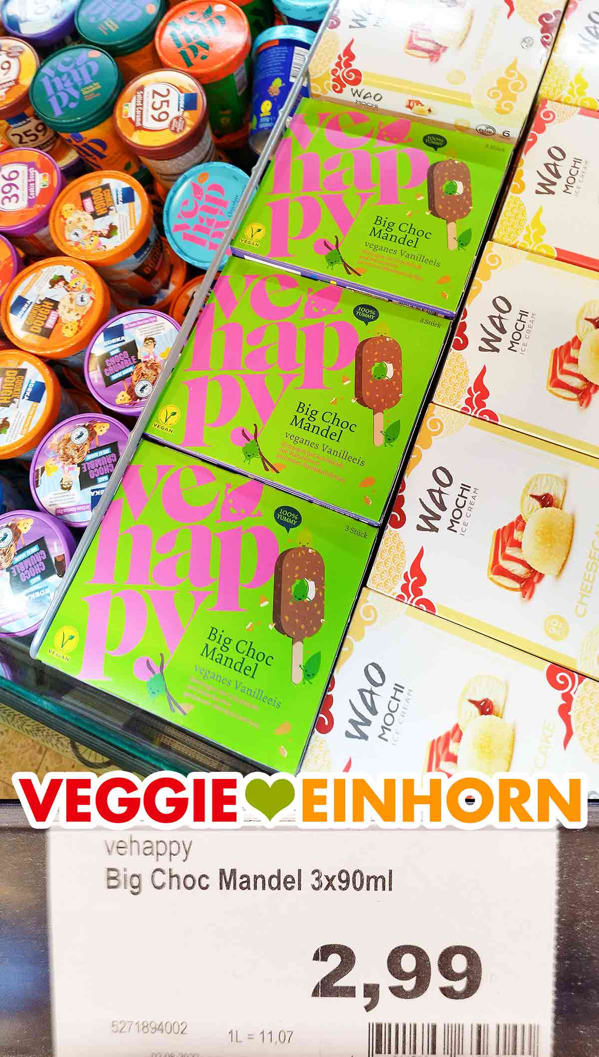 Das vegane Big Choc Mandel Eis von vehappy hat 2,99 € gekostet. vehappy Big Choc Mandel Preis