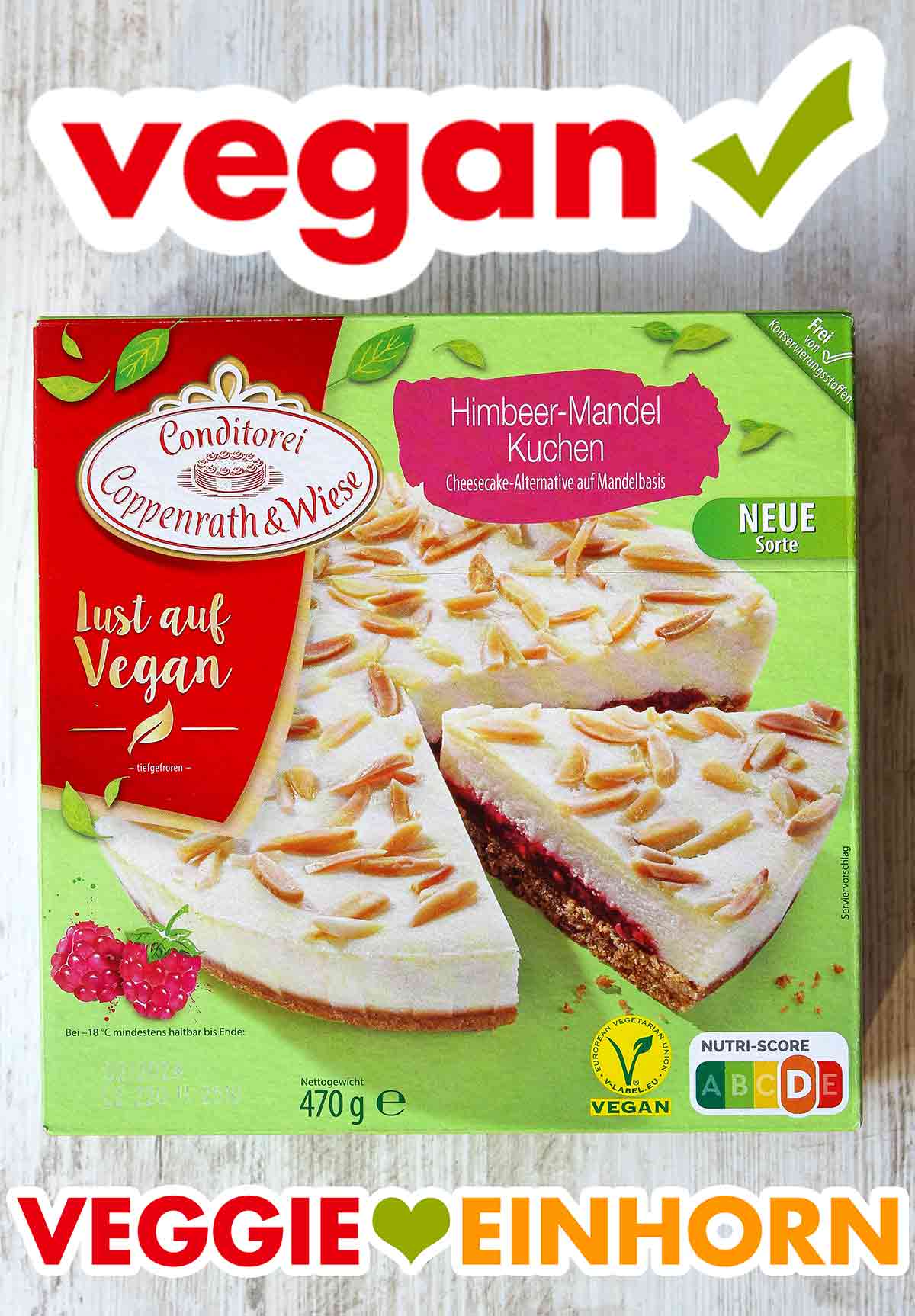 Lust auf Vegan Coppenrath und Wiese Himbeer Cheesecake auf Mandelbasis Conditorei Coppenrath und Wiese Lust auf Vegan Himbeer-Mandel-Kuchen