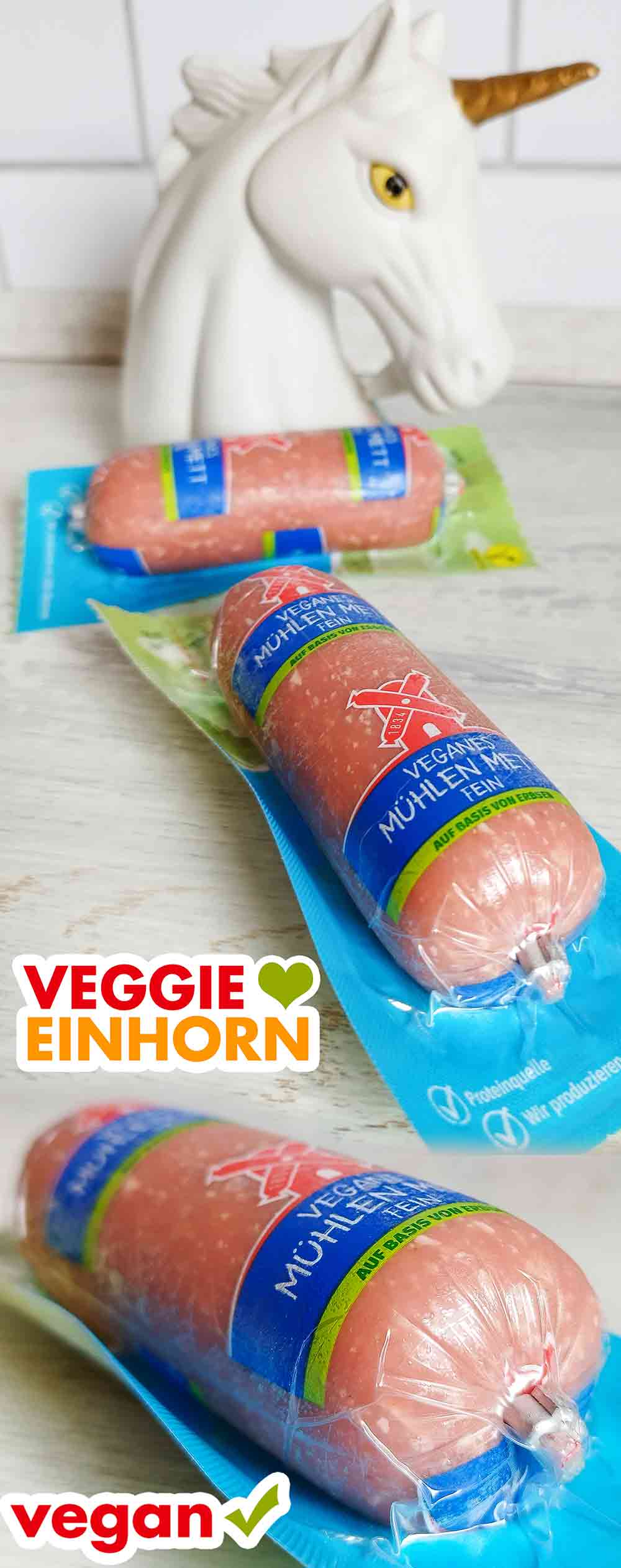 Verpackung des feinen veganen Mühlen Metts Veganes Mühlen Mett von Rügenwalder in der Packung