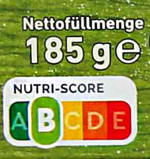 In der Packung sind 185 g = ein Rustipani. Nettofüllmenge 185 g. Nutri-Score B