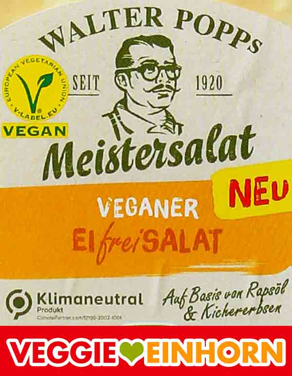 Auf dem veganen Eiersalat ist ein V-Label. Eifreisalat von Popp Feinkost mit veganem V-Label