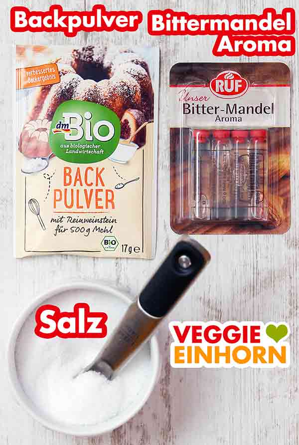 dm Bio Backpulver mit Reinweinstein, RUF Unser Bittermandel Aroma, Salz Weinsteinbackpulver, Bittermandelaroma und Salz