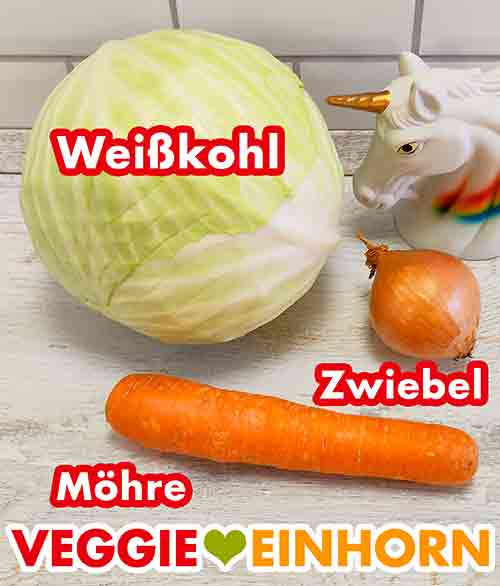 Gemüse für den KFC Coleslaw Ein Kopf Weißkohl, eine Zwiebel und eine Möhre
