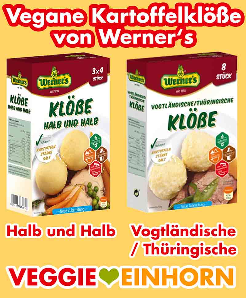 Die Klöße halb und halb und die Vogländischen Thüringischen Klöße von Werners sind vegan. Vegane Kartoffelklöße von Werners