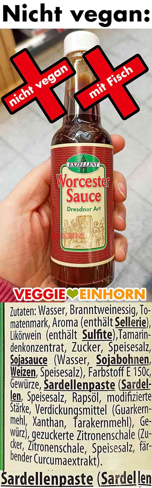 Worcestersauce Dresdner Art ist nicht vegan. Worcestersauce Dresdner Art im Edeka