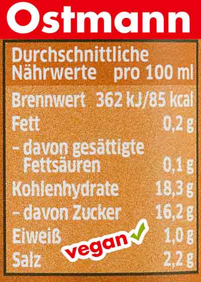 Nährwerte der Worcester Sauce von Ostmann Nährwerte Ostmann Worcestersauce