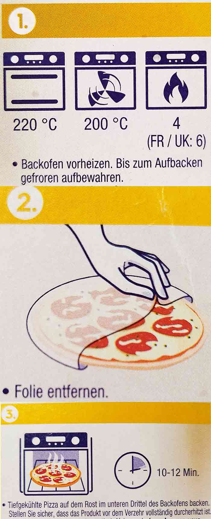 So wird die vegane Ristorante Salami Pizza von Dr. Oetker zubereitet. Zubereitungsanleitung der veganen Salami Pizza von Dr. Oetker