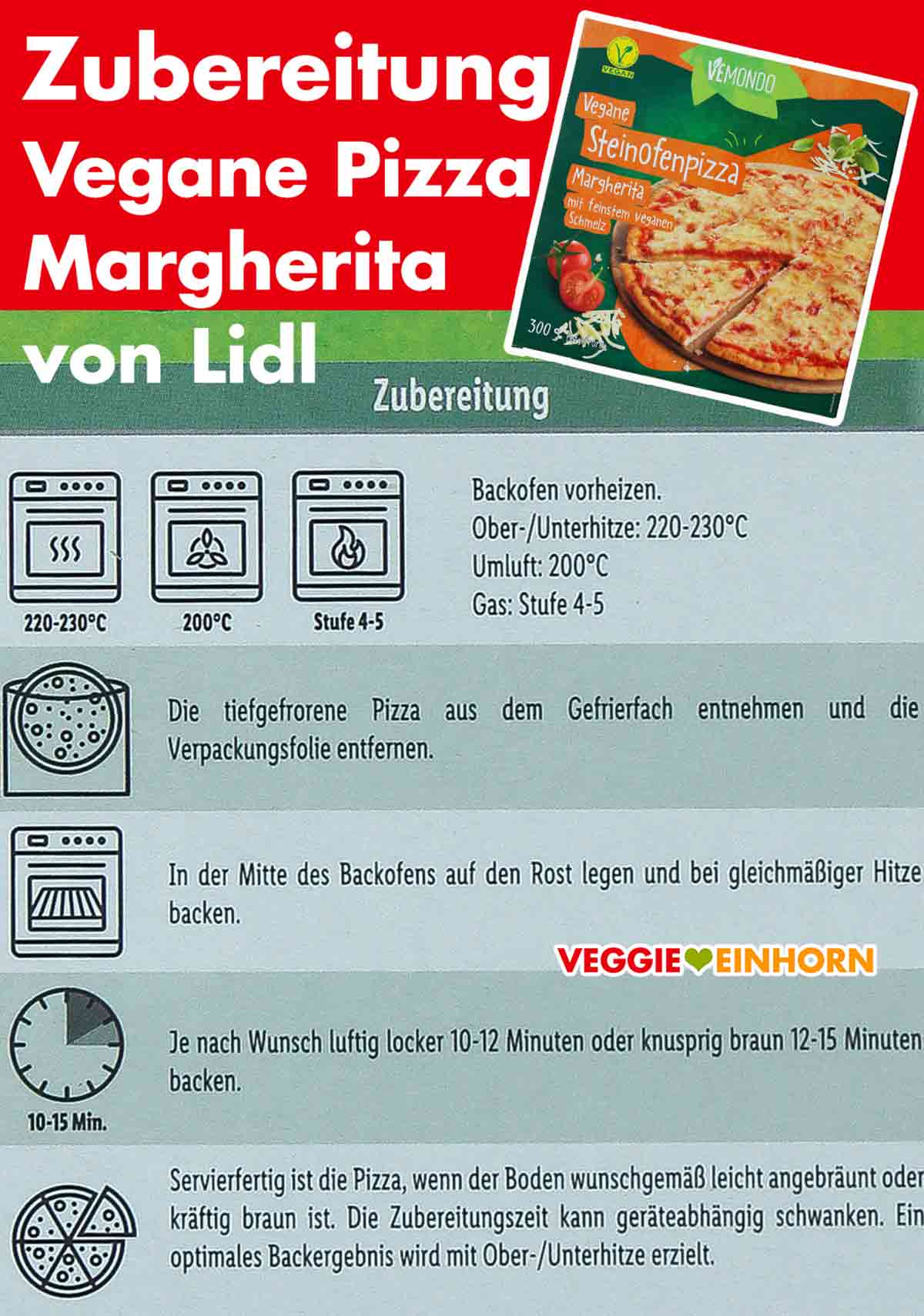 Zubereitung der Pizza Margherita von Lidl Vemondo Zubereitung der veganen Pizza Margherita von Lidl
