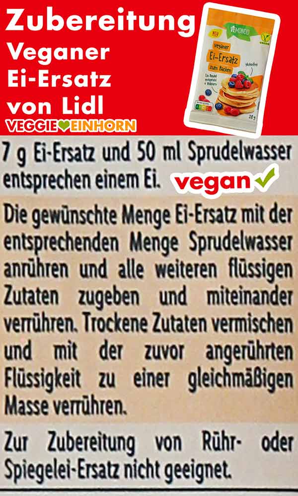 So wird der vegane Ei-Ersatz zum Backen von Lidl zubereitet. Zubereitungsanleitung des veganen Ei-Ersatz Pulvers von Lidl