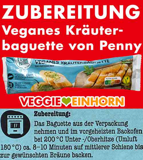 Das vegane Kräuterbaguette von Penny wird im Ofen fertig gebacken.. Zubereitung des veganen Kräuterbaguettes von Penny