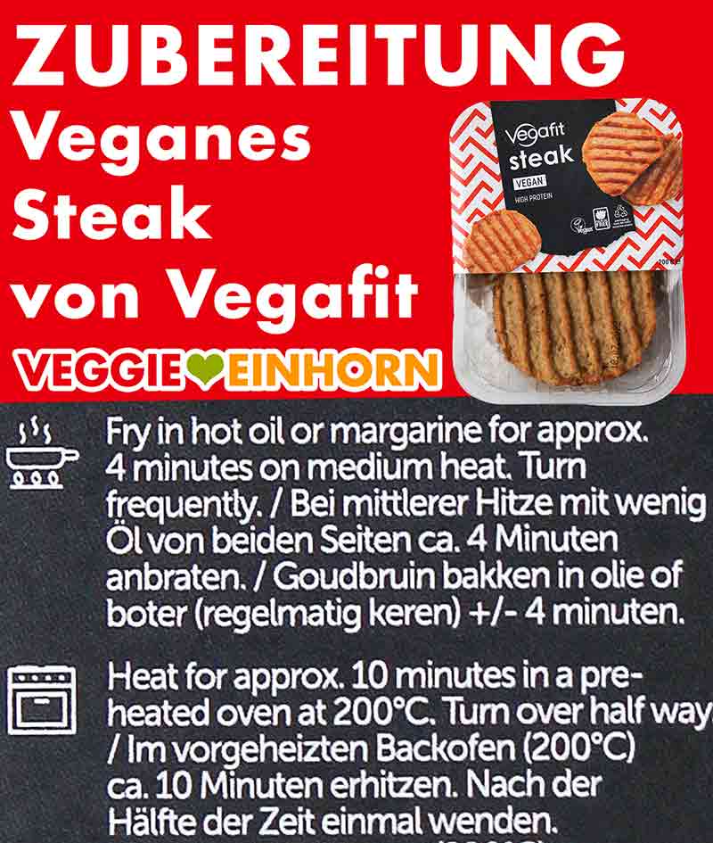 Die Vegafit Steaks können in der Pfanne oder im Ofen zubereitet werden. Zubereitungsanleitung der Vegafit Steaks