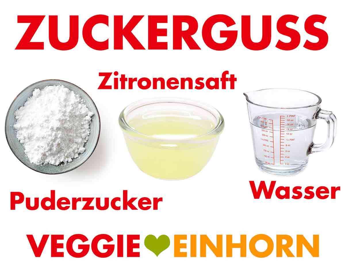 Puderzucker, Zitronensaft, Wasser Zutaten für den Zuckerguss für den Karottenkuchen