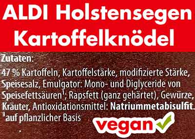 Inhaltsstoffe der Aldi Kartoffel Knödel von Holstensegen Zutaten der Kartoffelknödel von Aldi Holstensegen