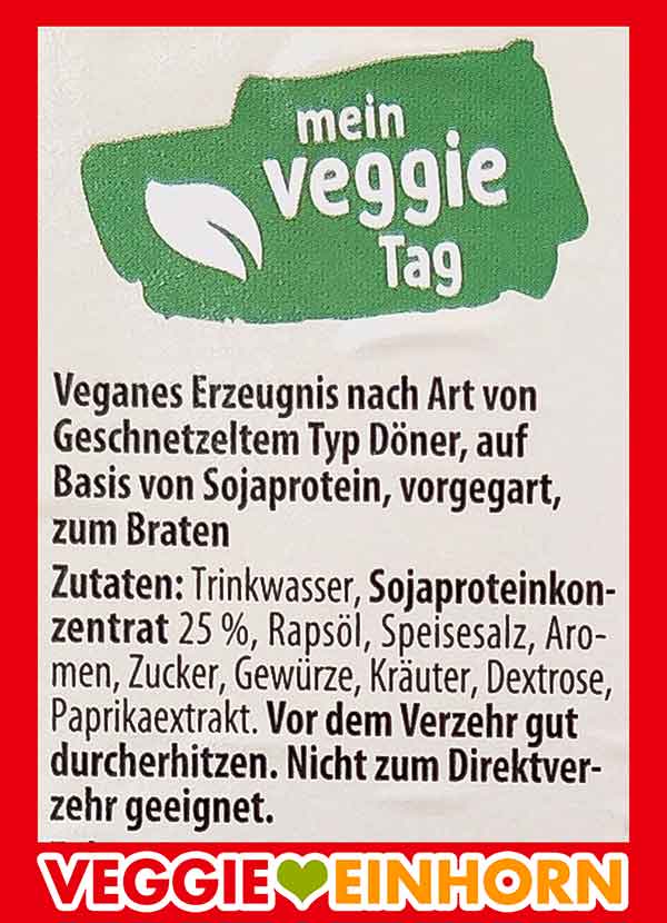 Zutatenliste des veganen Dönerfleisches von The Wonder Chunks Zutaten der veganen Döner Wonder Chunks von Aldi