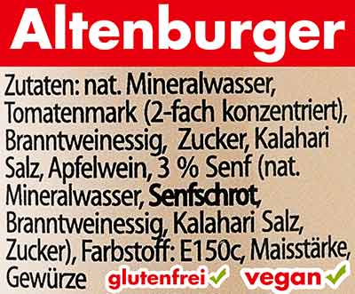 Inhaltsstoffe von Altenburger Worcester Sauce Zutaten der veganen Altenburger Worcestersauce