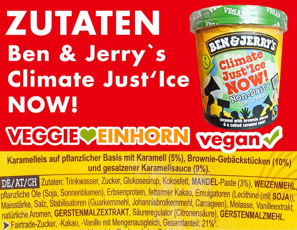 Vegane Zutatenliste des Eis Climate Just'Ice Now von Ben and Jerry's Zutaten Ben & Jerry's Climate Just'Ice Now