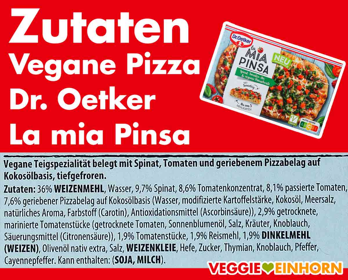 Inhaltsstoffe der veganen Tiefkühlpizza La Mia Pinsa von Dr. Oetker. Zutaten der veganen Pizza La Mia Pinsa von Dr. Oetker