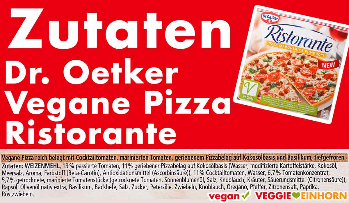 Inhaltsstoffe der veganen Pizza von Dr. Oetker Zutaten der veganen Pizza Ristorante