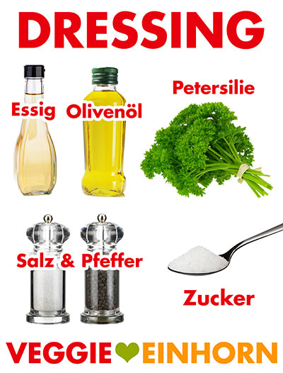 Heller Essig, Olivenöl, Petersilie, Salz, Pfeffer, Zucker Zutaten für das Dressing für Couscoussalat