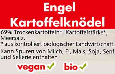 Inhaltsstoffe der Bio Kartoffelklöße von Engel Zutaten der Bio Kartoffelknödel von Engel