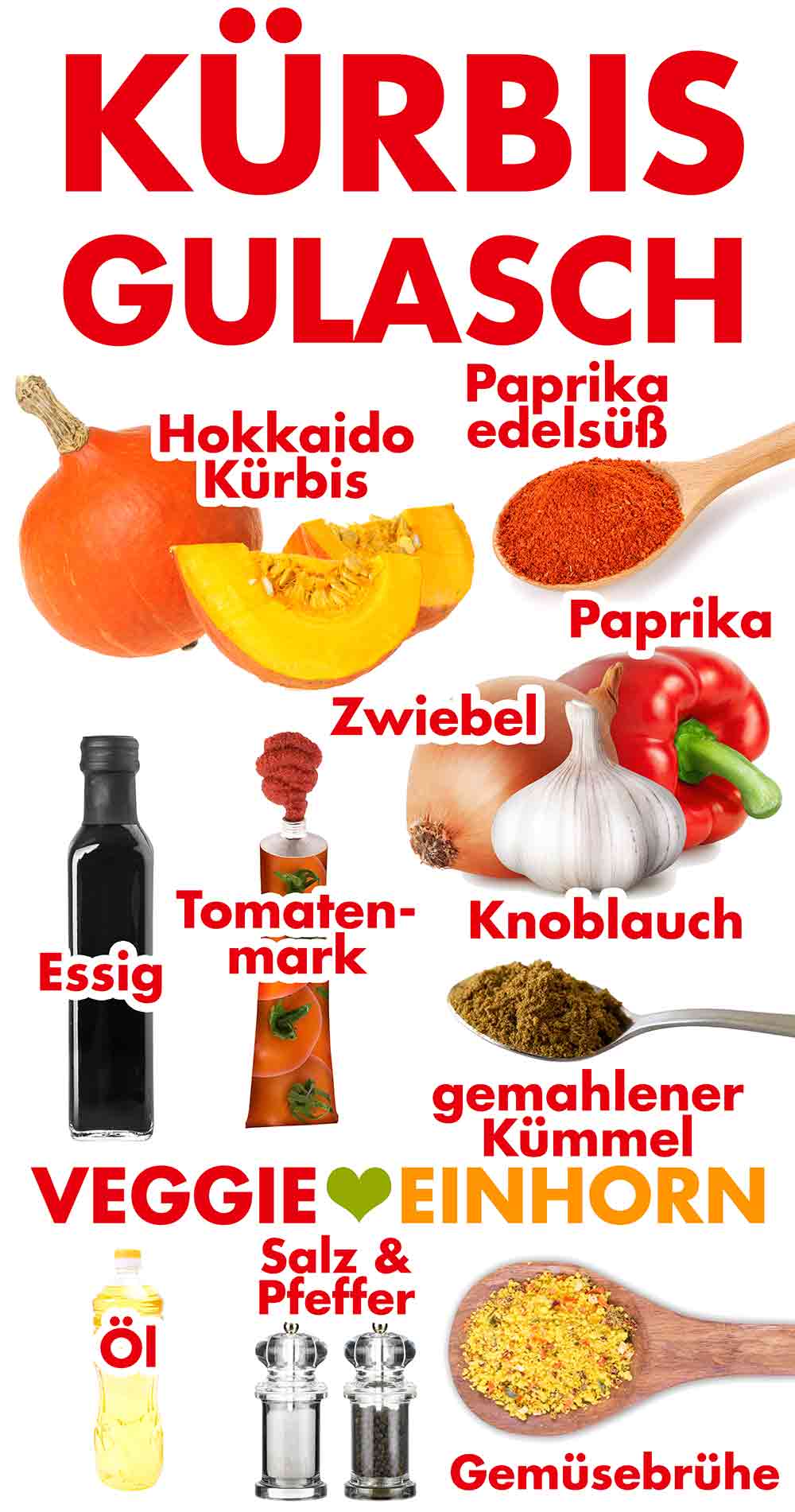 Zutaten für veganes Kürbisgulasch Zutaten für Kürbisgulasch