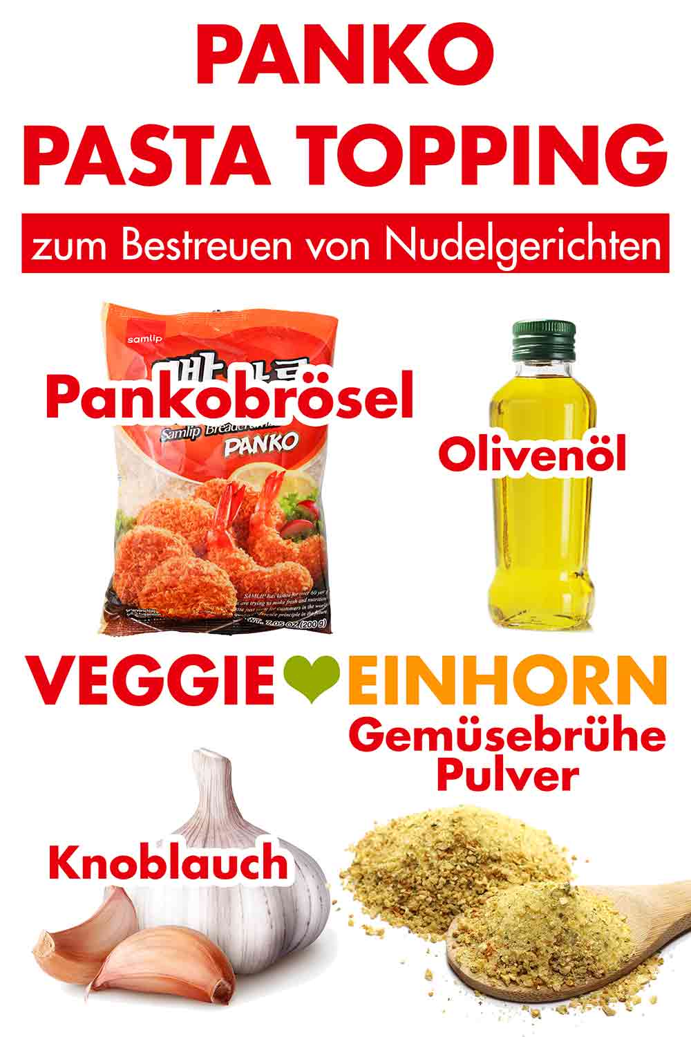 Zutaten für geröstetes Pankomehl Topping Zutaten für Panko Pasta Topping